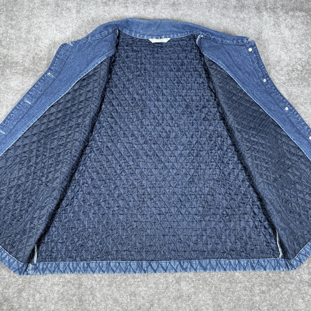 Vintage PTNY Vest Women's XL Blue Quilted Denim Button Boho Cottagecore Western - Picture 3 of 7